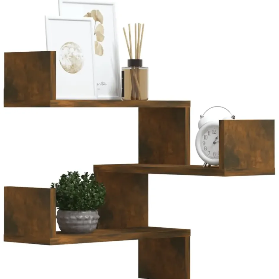 vidaXL - Wandhoekschap - Bruin - Bewerkt hout - 2 stuks