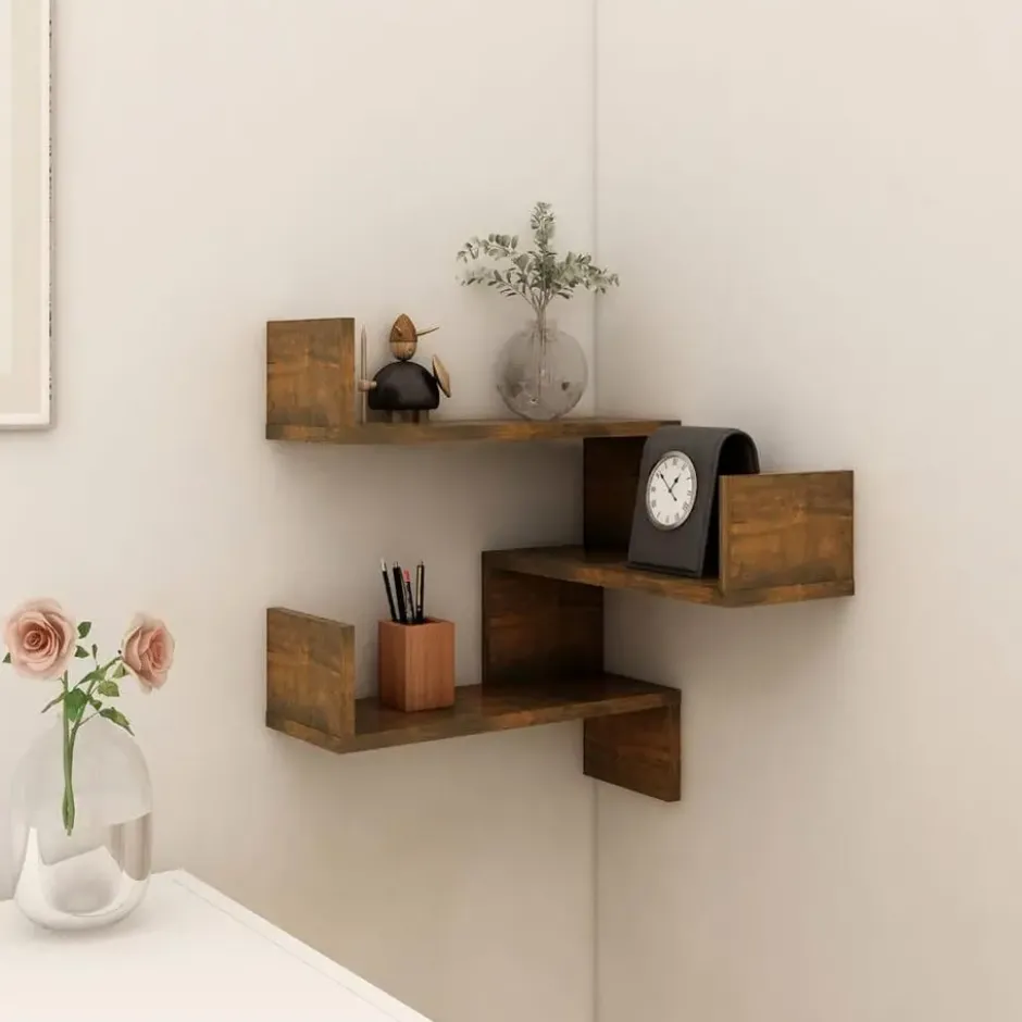 vidaXL - Wandhoekschap - Bruin - Bewerkt hout