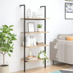 vidaXL - Wandrek met 4 schappen - Lichtbruin - Bewerkt hout - 64 x 35 x 152.5 cm