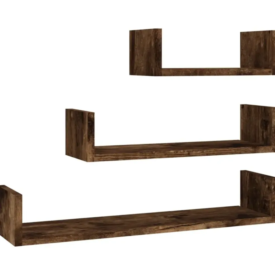 vidaXL - Wandschap - Bruin - Bewerkt hout - 60 x 15 x 10 cm - 3 stuks