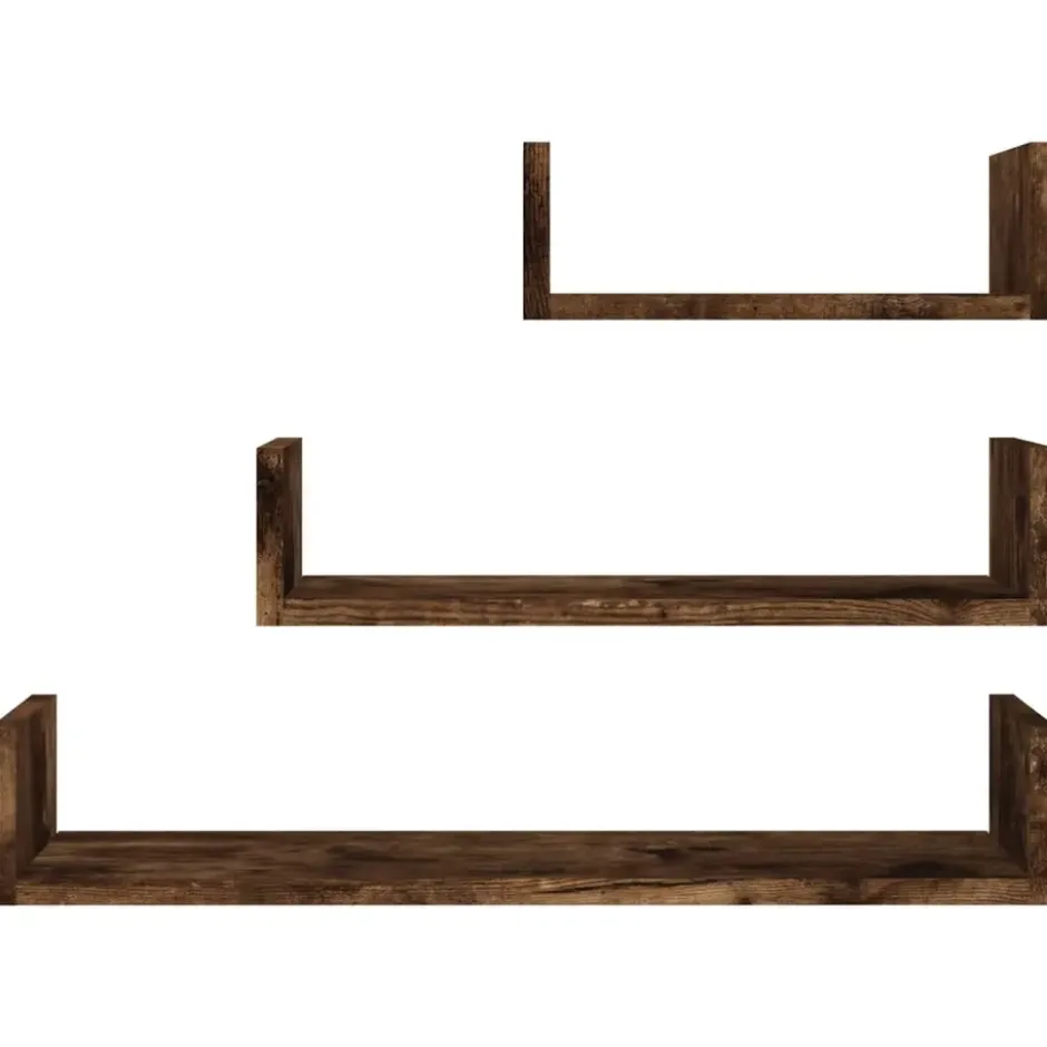vidaXL - Wandschap - Bruin - Bewerkt hout - 60 x 15 x 10 cm - 3 stuks