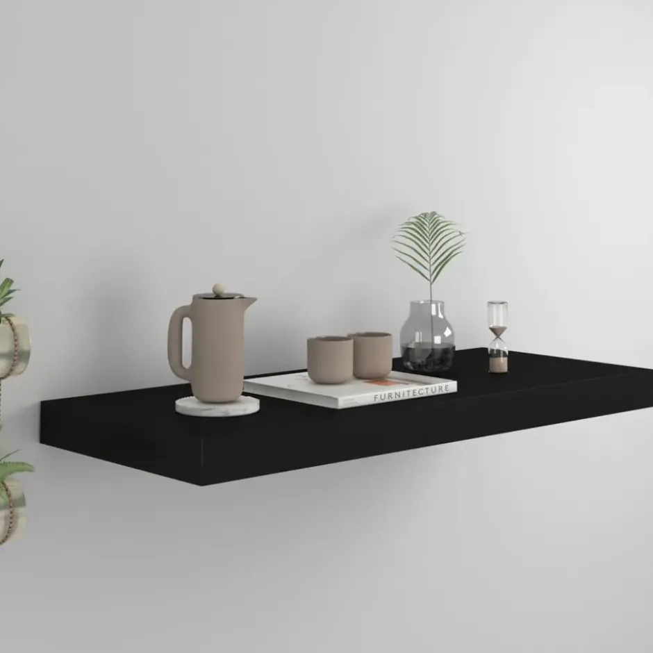 vidaXL - Wandschap - Zwart - MDF - 60 x 23.5 x 3.8 cm