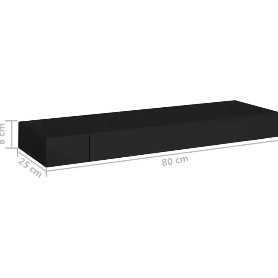 vidaXL - Wandschap - Zwart - MDF - 80 x 25 x 8 cm