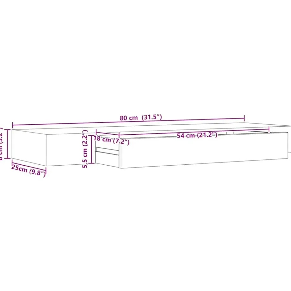 vidaXL - Wandschap - Zwart - MDF - 80 x 25 x 8 cm