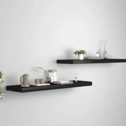 vidaXL - Wandschap - Zwart - MDF - 90 x 23.5 x 3.8 cm - 2 stuks
