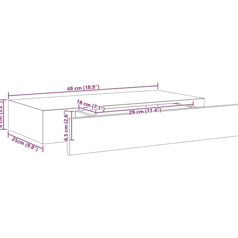 vidaXL - Wandschap - Zwart - MDF - 48 x 25 x 8 cm