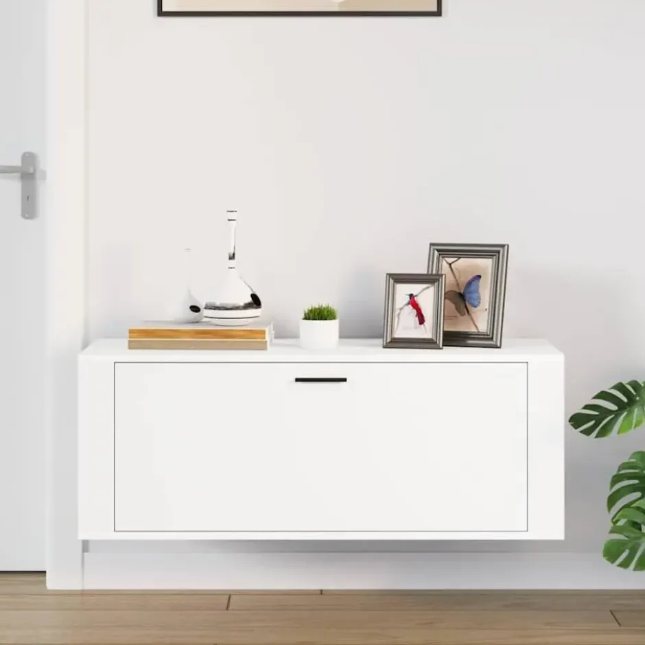 vidaXL - Wandschoenenkast - Wit - Bewerkt hout