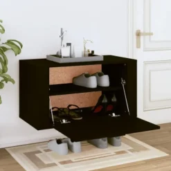 vidaXL - Wandschoenenkast - Zwart - Bewerkt hout