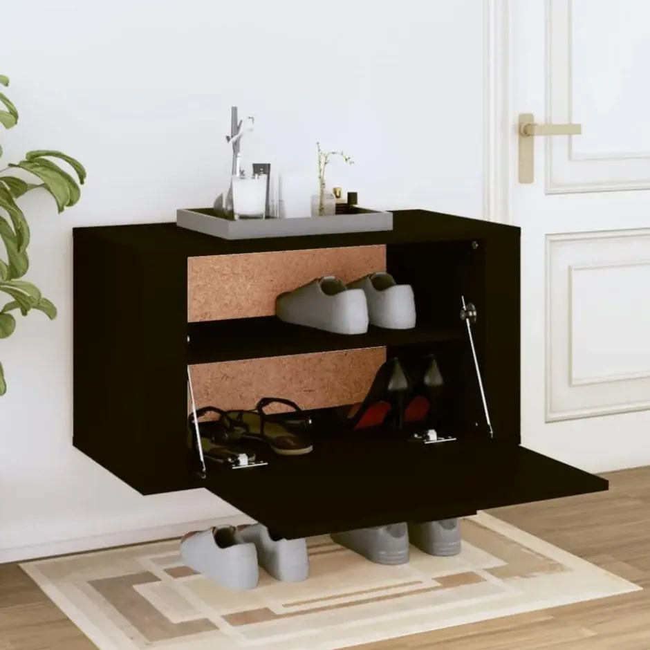 vidaXL - Wandschoenenkast - Zwart - Bewerkt hout