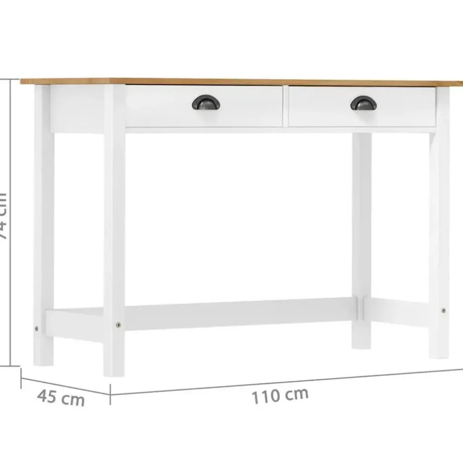 VIDAXL Wandtafel Hill Range met 2 lades 110x45x74 cm grenenhout