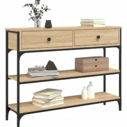 vidaXL - Wandtafel met 2 lades 2 schappen - Sonoma eiken - Hout - 100x25x75 cm