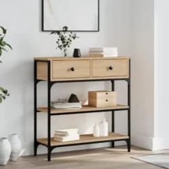 vidaXL - Wandtafel met 2 lades 2 schappen - Sonoma eiken - Hout - 72.5x25x75 cm