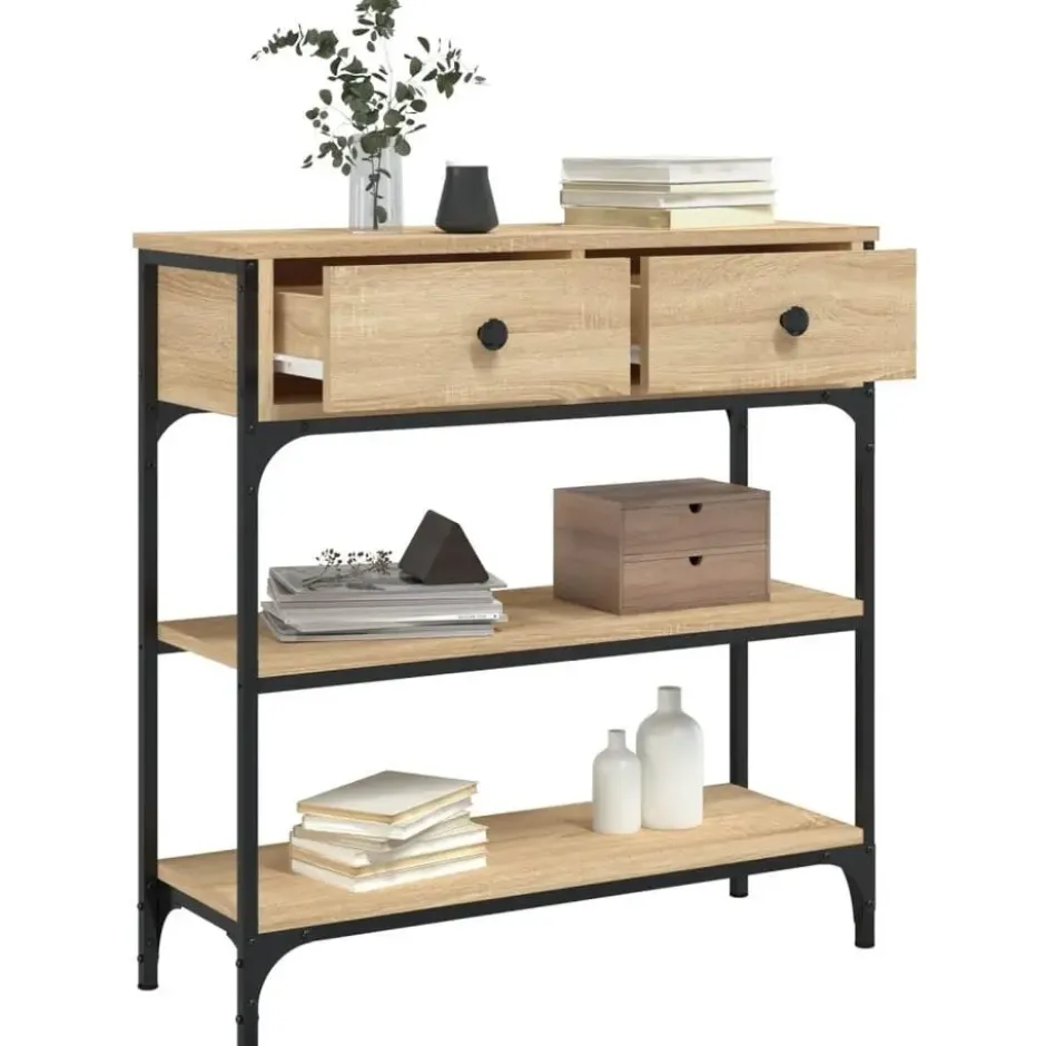 vidaXL - Wandtafel met 2 lades 2 schappen - Sonoma eiken - Hout - 72.5x25x75 cm