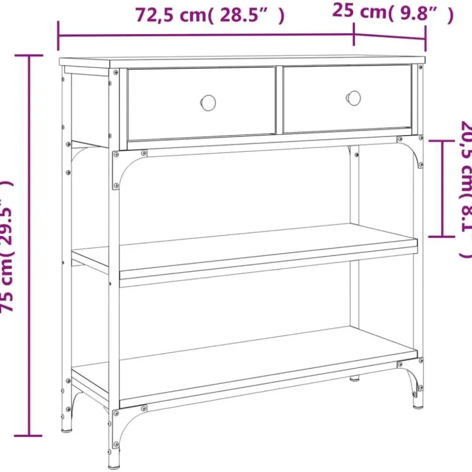 vidaXL - Wandtafel met 2 lades 2 schappen - Sonoma eiken - Hout - 72.5x25x75 cm