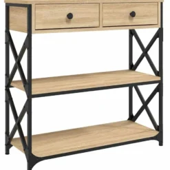 vidaXL - Wandtafel met 2 lades 2 schappen - Sonoma eiken - Hout - 75x28x75 cm