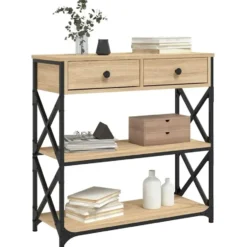 vidaXL - Wandtafel met 2 lades 2 schappen - Sonoma eiken - Hout - 75x28x75 cm