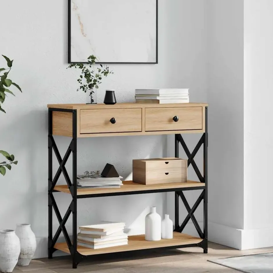 vidaXL - Wandtafel met 2 lades 2 schappen - Sonoma eiken - Hout - 75x28x75 cm