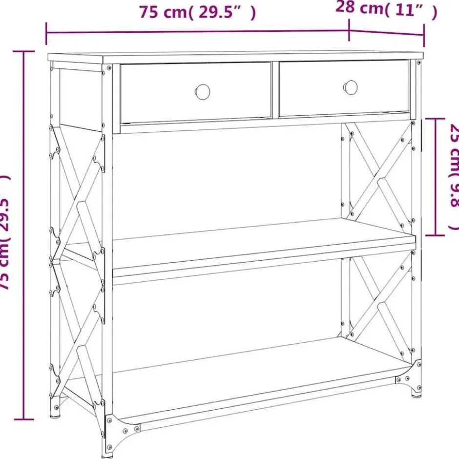 vidaXL - Wandtafel met 2 lades 2 schappen - Sonoma eiken - Hout - 75x28x75 cm