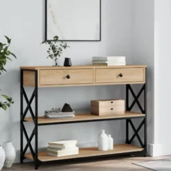 vidaXL - Wandtafel met 2 lades 2 schappen - Sonoma eiken - Hout - 100x28x75 cm