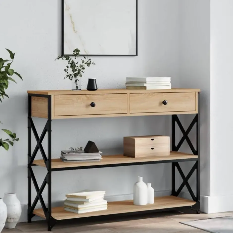 vidaXL - Wandtafel met 2 lades 2 schappen - Sonoma eiken - Hout - 100x28x75 cm