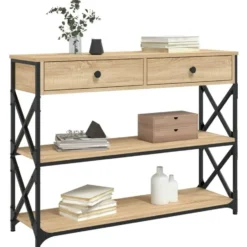 vidaXL - Wandtafel met 2 lades 2 schappen - Sonoma eiken - Hout - 100x28x75 cm