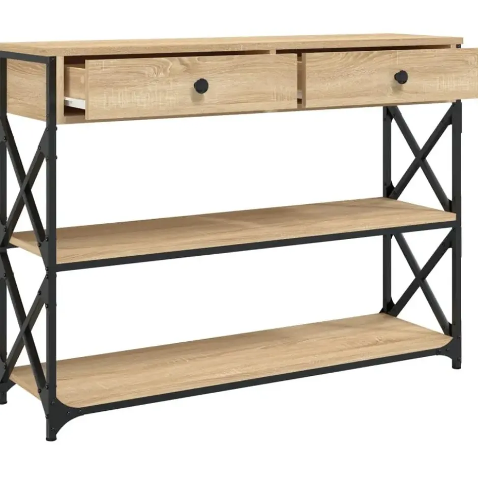 vidaXL - Wandtafel met 2 lades 2 schappen - Sonoma eiken - Hout - 100x28x75 cm