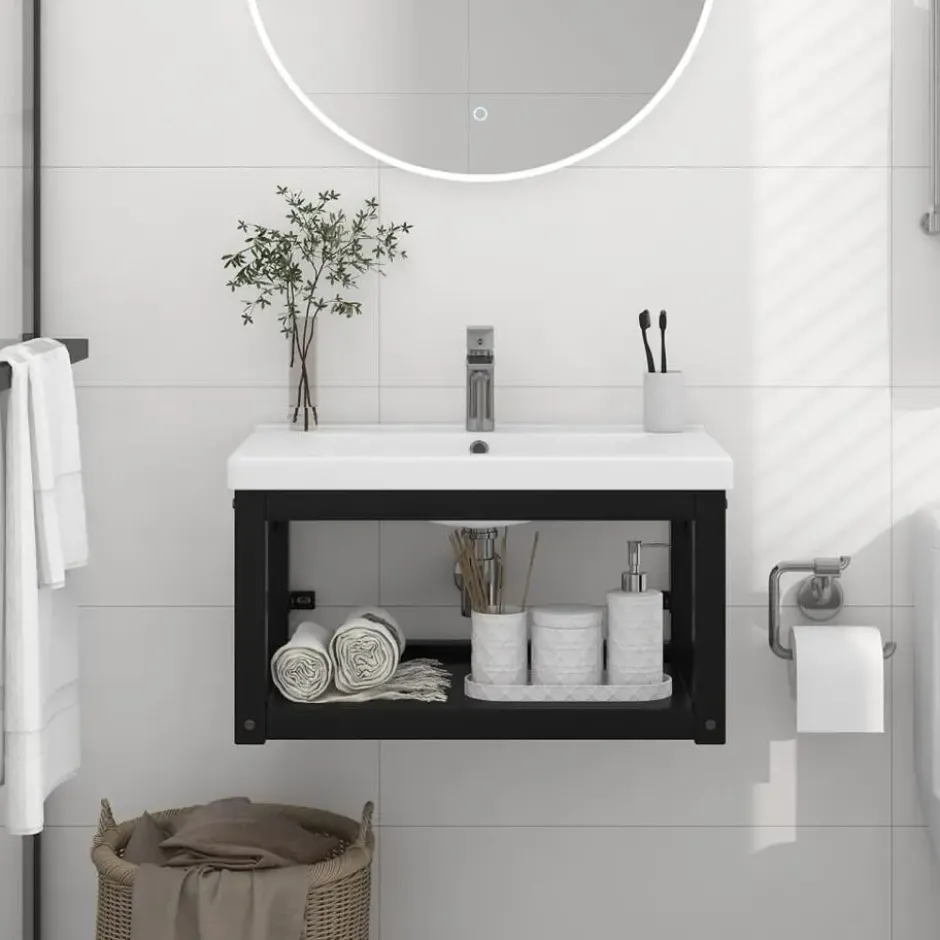 vidaXL - Wastafelframe wandgemonteerd 59x38x31 cm ijzer zwart