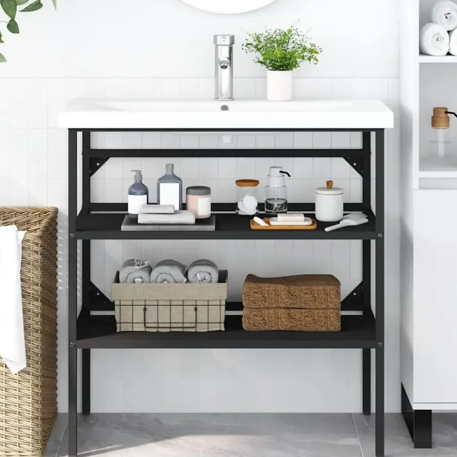 vidaXL - Wastafelframe 79x38x83 cm ijzer zwart Wastafelframe badkamerrek