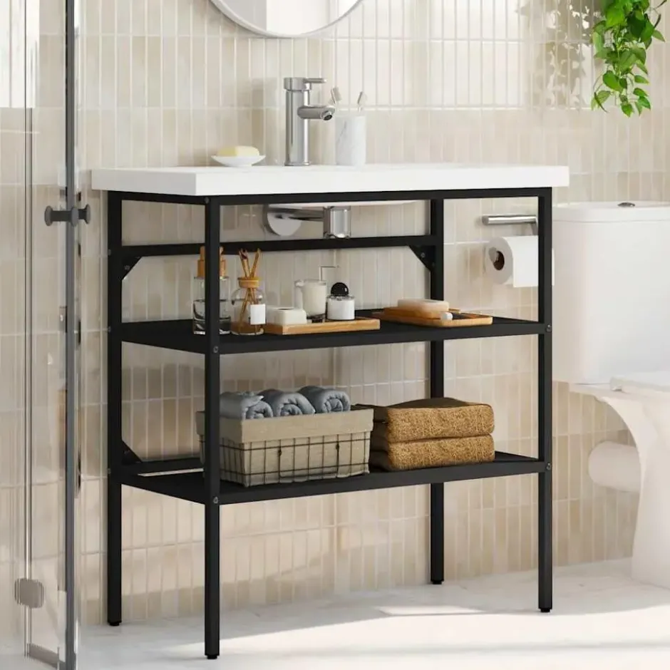 vidaXL - Wastafelframe 79x38x83 cm ijzer zwart Wastafelframe badkamerrek