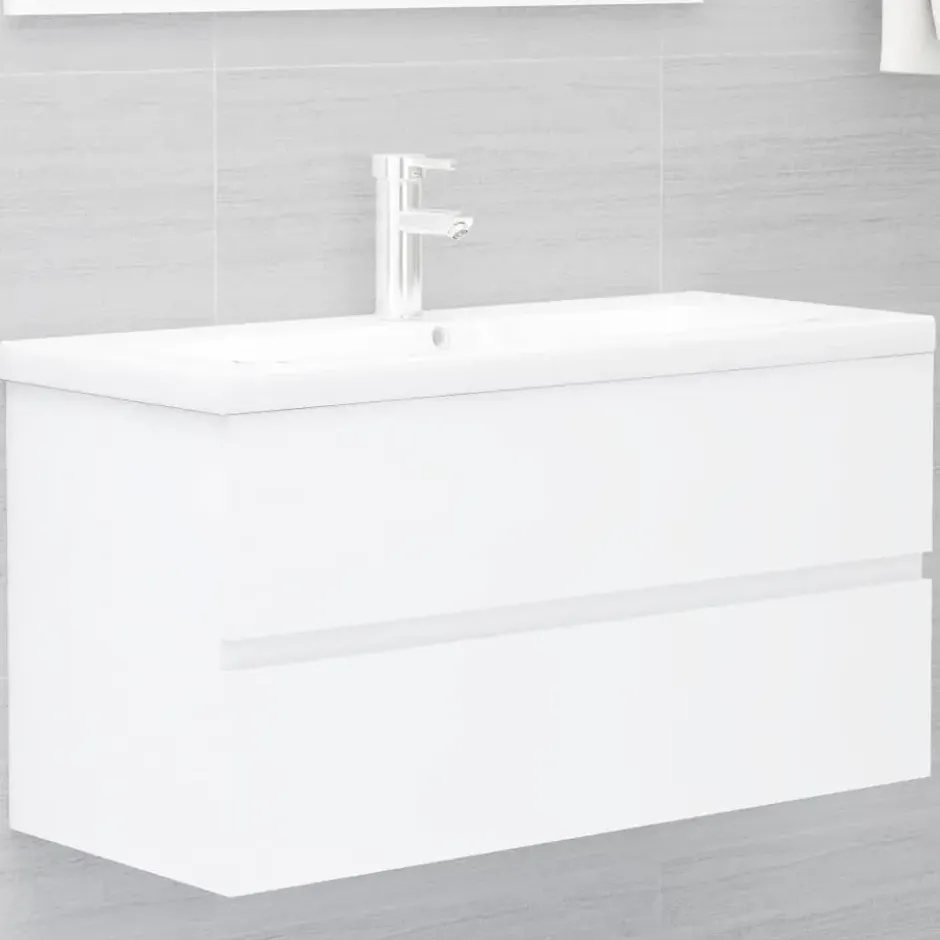 vidaXL - Wastafelkast - Wit - Bewerkt hout - 90 x 38.5 x 45 cm