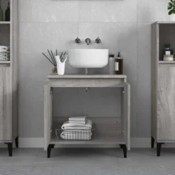 vidaXL - Wastafelkast 58x33x60 cm bewerkt hout grijs sonoma eikenkleurig