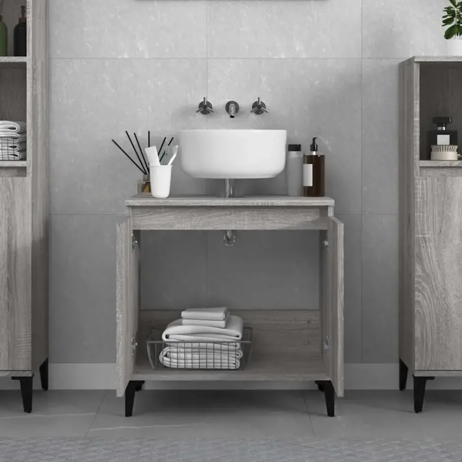 vidaXL - Wastafelkast 58x33x60 cm bewerkt hout grijs sonoma eikenkleurig