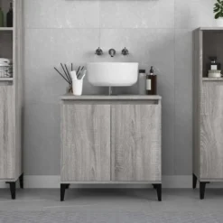vidaXL - Wastafelkast 58x33x60 cm bewerkt hout grijs sonoma eikenkleurig
