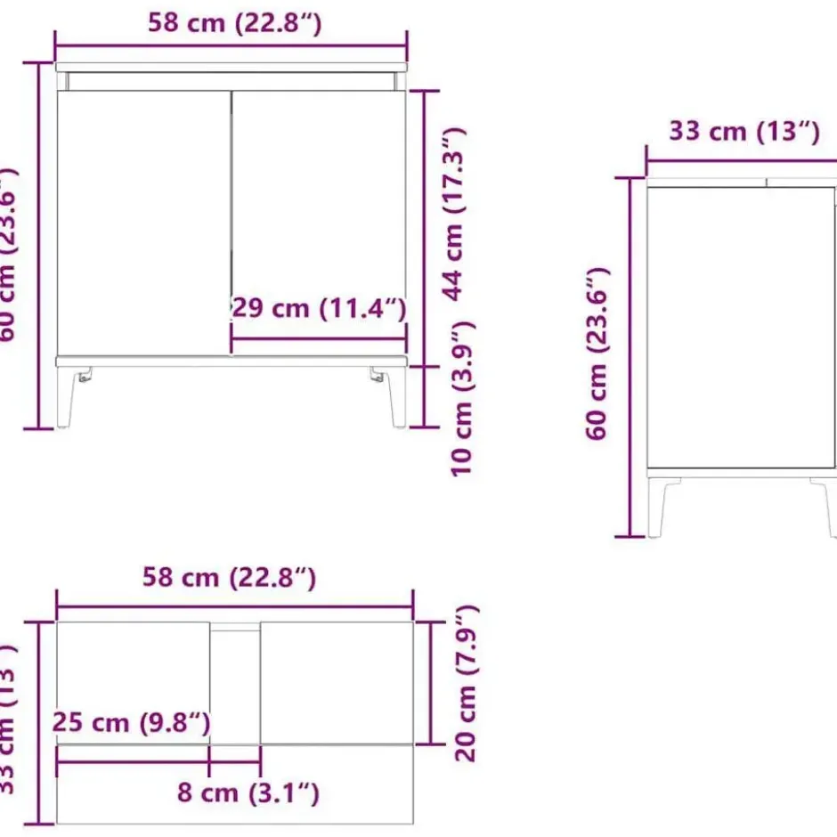 vidaXL - Wastafelkast 58x33x60 cm bewerkt hout grijs sonoma eikenkleurig