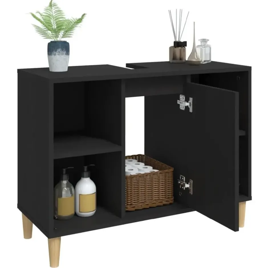 vidaXL - Wastafelkast 80x33x60 cm bewerkt hout zwart