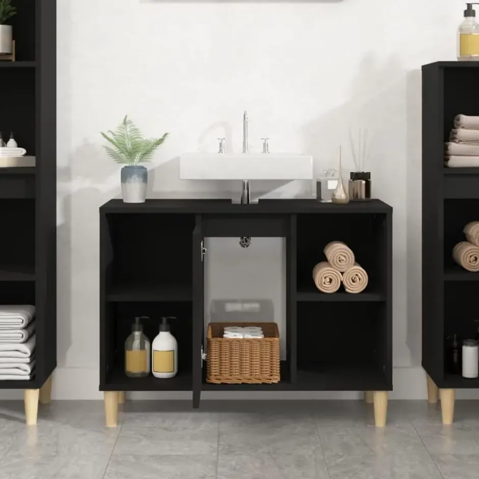 vidaXL - Wastafelkast 80x33x60 cm bewerkt hout zwart