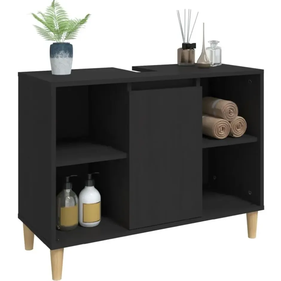 vidaXL - Wastafelkast 80x33x60 cm bewerkt hout zwart