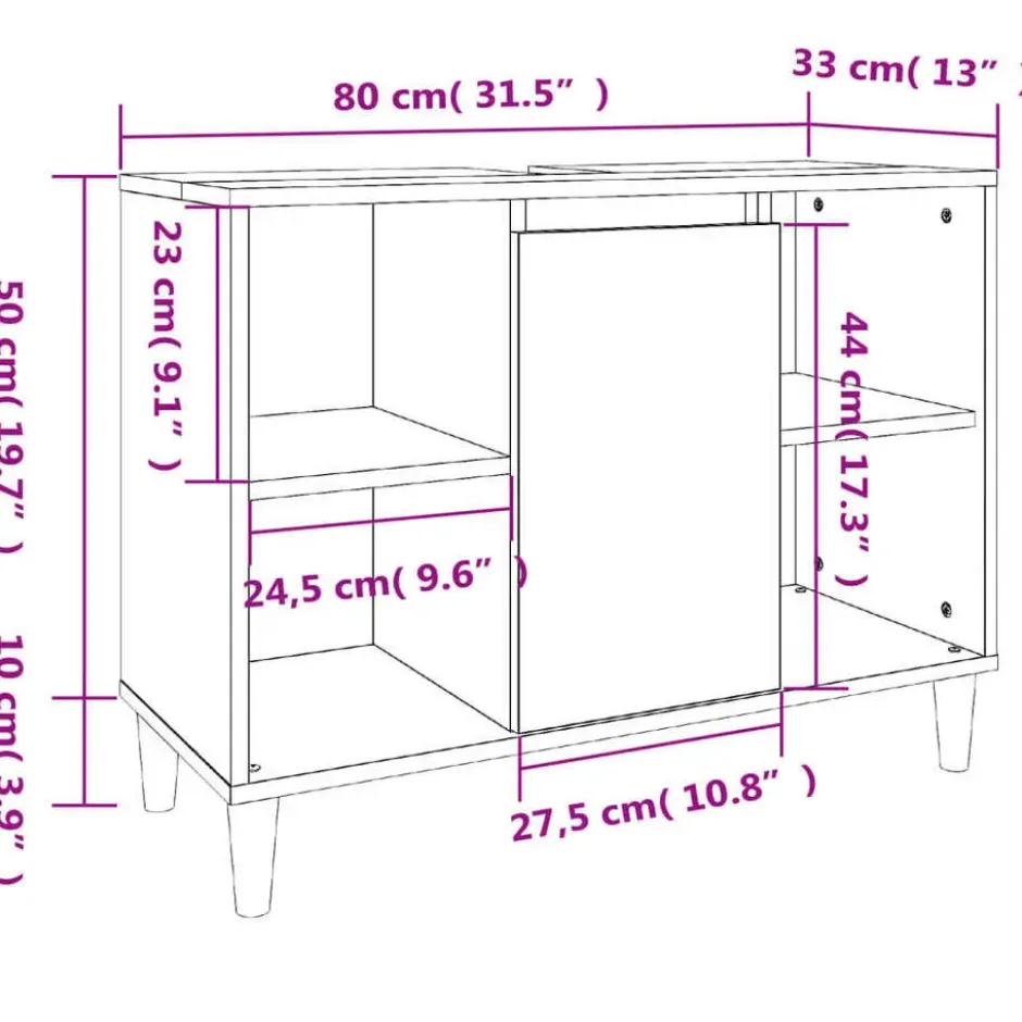 vidaXL - Wastafelkast 80x33x60 cm bewerkt hout zwart