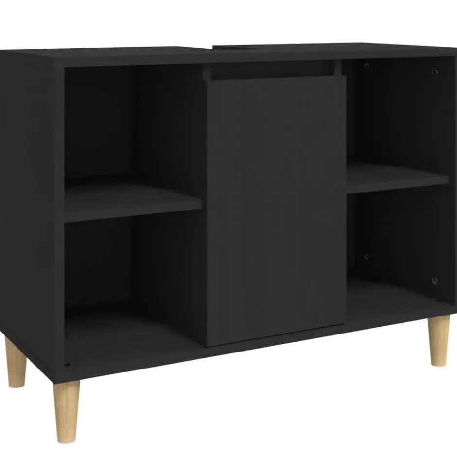 vidaXL - Wastafelkast 80x33x60 cm bewerkt hout zwart
