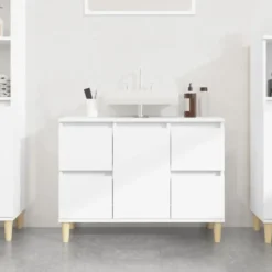 vidaXL - Wastafelkast 80x33x60 cm bewerkt hout wit