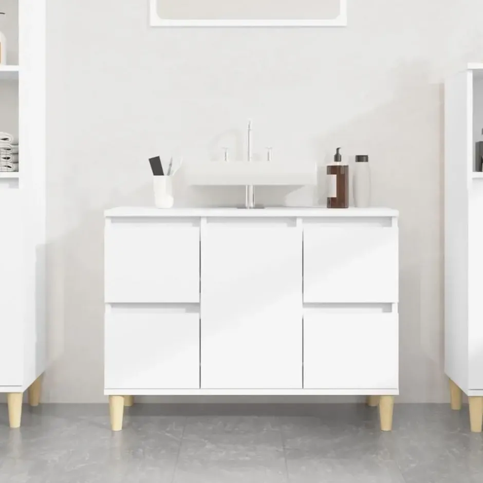 vidaXL - Wastafelkast 80x33x60 cm bewerkt hout wit