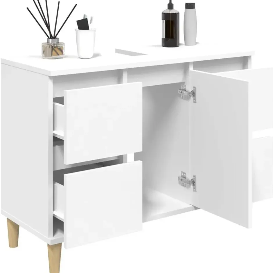 vidaXL - Wastafelkast 80x33x60 cm bewerkt hout wit