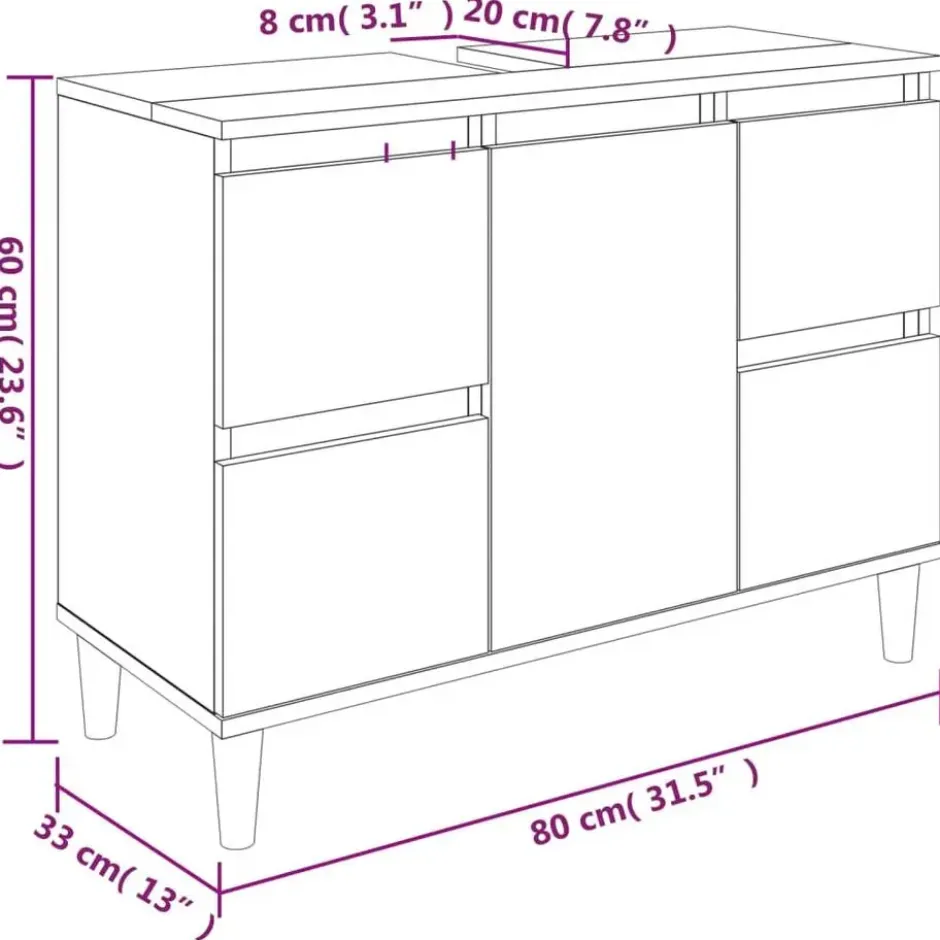 vidaXL - Wastafelkast 80x33x60 cm bewerkt hout wit