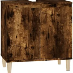 vidaXL - Wastafelkast 58x33x60 cm bewerkt hout gerookt eikenkleurig