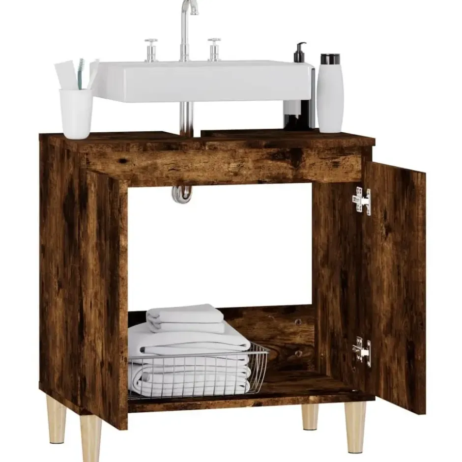 vidaXL - Wastafelkast 58x33x60 cm bewerkt hout gerookt eikenkleurig