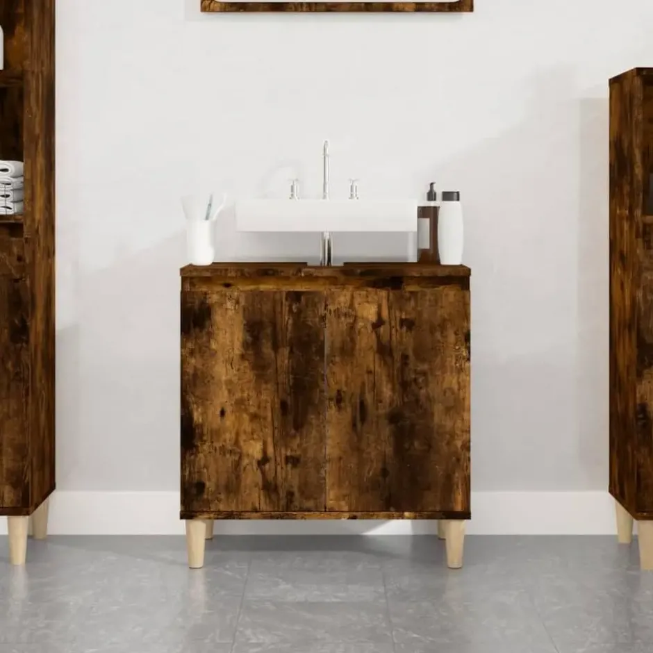 vidaXL - Wastafelkast 58x33x60 cm bewerkt hout gerookt eikenkleurig