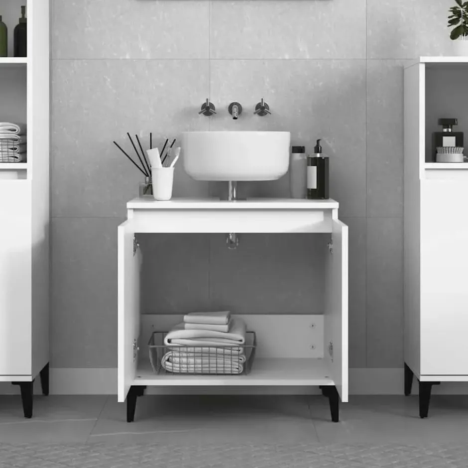 vidaXL - Wastafelkast 58x33x60 cm bewerkt hout wit