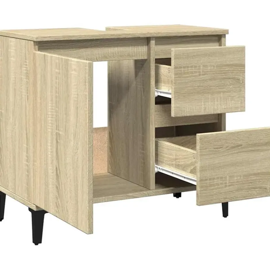 vidaXL - Wastafelonderkast - 1 deur 2 lades - Sonoma eiken - Hout - 65x33x60 cm
