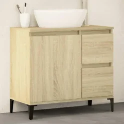vidaXL - Wastafelonderkast - 1 deur 2 lades - Sonoma eiken - Hout - 65x33x60 cm