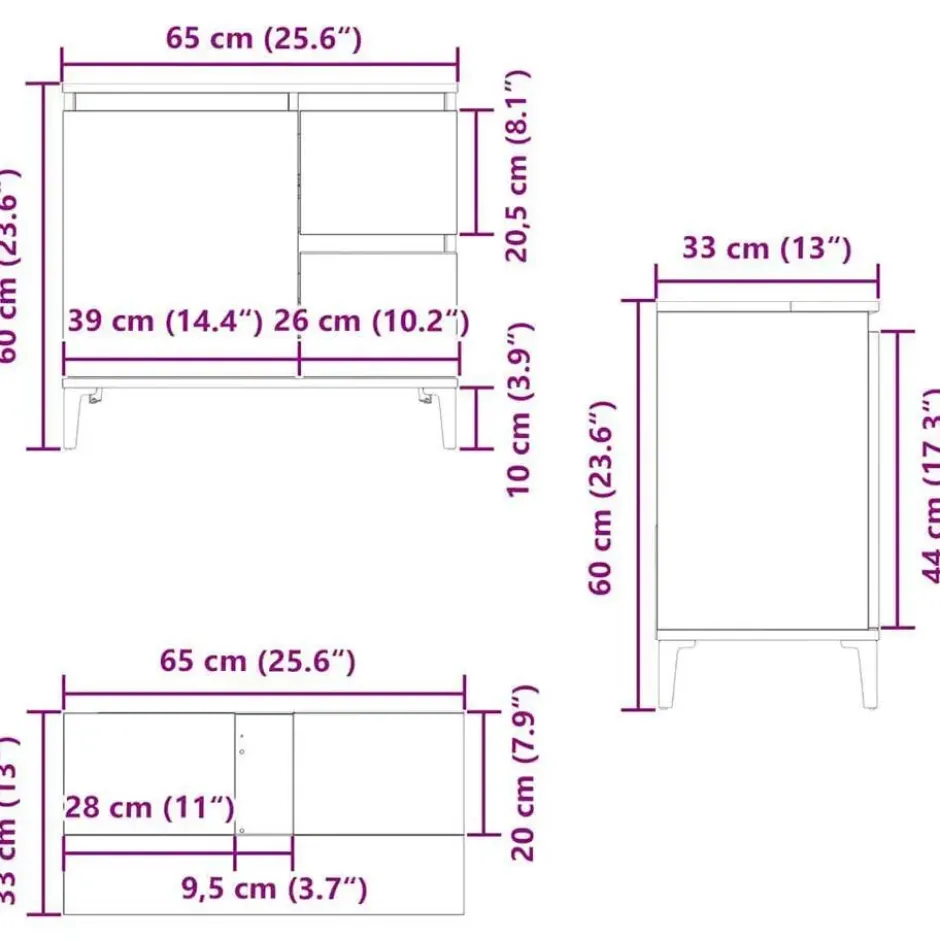vidaXL - Wastafelonderkast - 1 deur 2 lades - Sonoma eiken - Hout - 65x33x60 cm